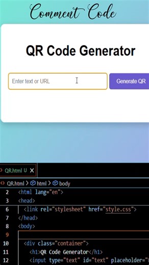 vnetacademy 👨‍🎓 on Instagram: "🚀 QR Code Generator Using HTML & CSS 💻 In this project, you’ll learn how to build a QR Code Generator using only HTML & CSS. This is a beginner-friendly frontend project, perfect for students and aspiring web developers 👨‍💻✨ 📌 Project Highlights: ✅ Built using HTML & CSS only ✅ Clean and simple UI design 🎨 ✅ Beginner-friendly project ✅ Useful for college & portfolio projects 💬 FREE SOURCE CODE 🔓 👇 Comment “CODE” below 👉 I’ll share the complete source co