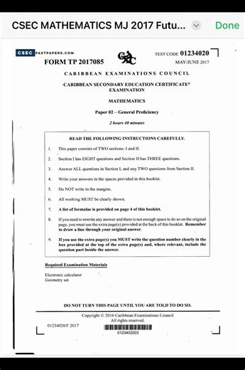 CSEC Mathematics Paper 02, May/ June 2017. Solutions. Like, share and follow for more. #fyu #viraltiktok #goviral #caribbeantiktokeurs🇭🇹🇬🇾🇹🇹🇸🇷🇯🇲 #jamaicatiktok🇯🇲viral