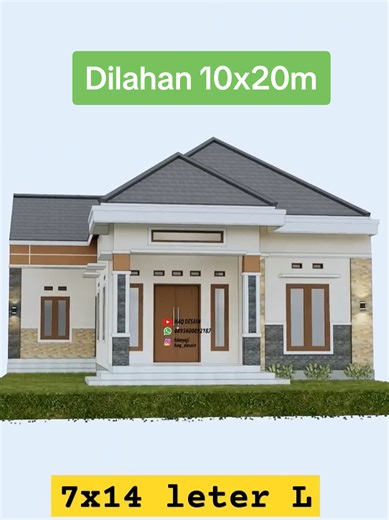 Desain rumah minimalis ukuran 7x14 meter leter L 1 lantai 3 kamar tidur dilahan 10x20 tahun 2026 didesa #modelrumah #rumahminimalis #rumahidaman #warnacatrumahcream #terasrumah #jasaarsitek #fyp #denah7x14 #tampakdepan #exterior #arsitekriau