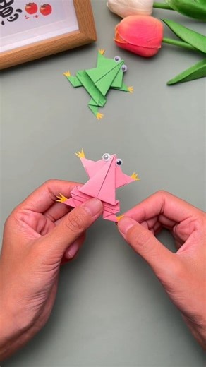 8K views · 60 reactions | Frog Origami, let's fold a little frog that can jump together, and see whose frog jumps farther  | Art, Crafts and Journals | Facebook