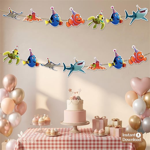 Finding Dory Birthday Banner for Kids, Under the Sea Digital Party Bunting, Instant Download - Etsy