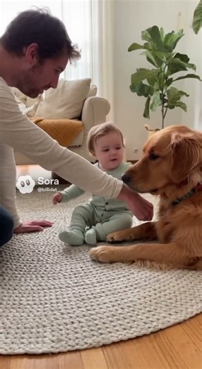 Cutest Family Moment | Dad, Baby, and Golden Do the Funniest Boop Chain 👶🐶👃💛