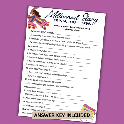 90s 2000s Party Game | Millennial Slang Trivia Game (PDF Download) - Etsy