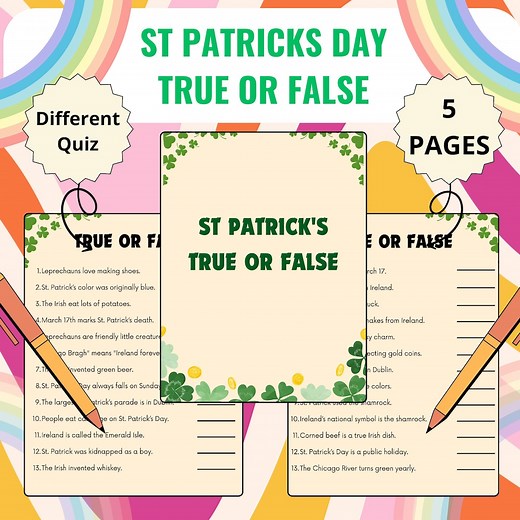 St Patrick's Day True or False Quiz | St Patrick's Day Trivia | St. Patrick's Day Fun Kids & Adults | Quiz Party Game | St Patricks Activity - Etsy