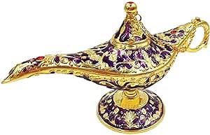 Hourwof Aladdin Genie Lamp Vintage Legend Aladdin Magic Lamp Wishing Light Arabian Costume Props Party Wedding Table Decoration Birthday Gift,Large Purple