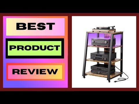 4 Tier AV Media Stand with Power Outlets, Stereo Racks with LED Lights, Wheels and Adjustable