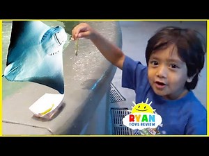 Ryan's First Time Feeding Stingray at the aquarium for kids!!! - Videos For Kids