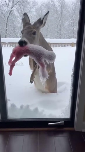 Mother Deer Begs Human To Save Frozen Fawn!