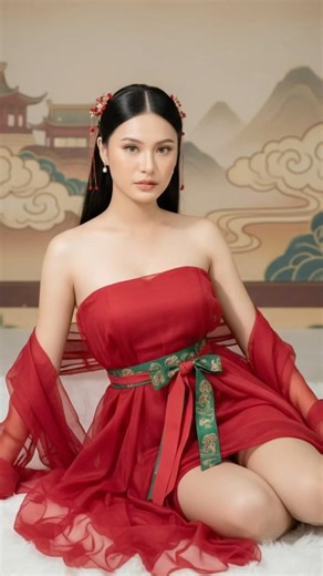 Elegant Beauty in a Red Dress #shorts #beauty #asianbeauty