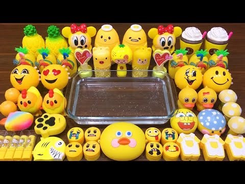 YELLOW Slime ! Mixing CLEAR Slime with Many Things !! Satisfying Slime, ASMR Slime #116