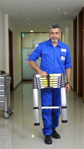 2.6-5M Telescopic Stainless Steel Ladder: Heavy-duty, extendable – 9 steps, folds compact for home/DIY tasks! 🪜#tiktokshop