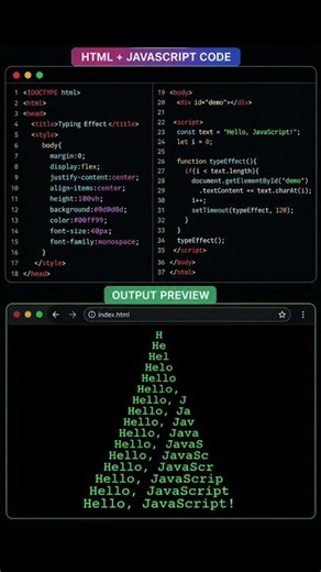 text animation using JavaScript and HTML | Typing effect in javascript