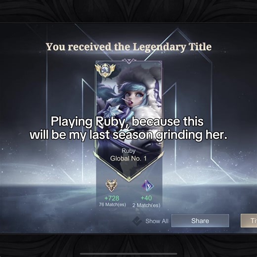 I’m already 10x Top 1 Global Ruby. Wala na siguro akong dapat patunayan #MLBB #mobilelegends #n4cho