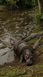 Hippopotamus and Python #wildlife #animals #wildanimals #documentary | Chhoy KimHouy