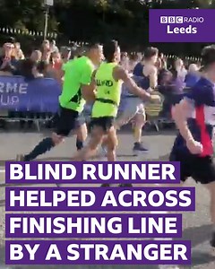 This blind runner was helped across the finishing line at the Manchester marathon by a complete stranger from Leeds! 👏 What an inspiration! 🙌 Find out more here 👉 https://bbc.in/3mS8No3 | BBC Leeds