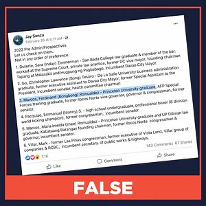 FALSE: Bongbong Marcos graduated from Princeton University