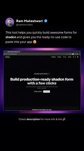 This shadcn form builder is kinda amazing 🔥 Build any type of form, from simple single-step to complex multi-step flows. You also get ready-made templates for things like credit card forms, contact forms, surveys, and more. What you can do: - Create single-step and multi-step forms - Use ready templates for common form types - Copy the generated code directly into your project - Build forms with AI using simple prompts - Designed specifically for shadcn setups If you’re using shadcn and want to