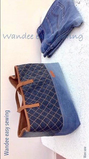 How to sew denim tote bag tutorial #wandeeeasysewing #denimtotebag #jeansbag