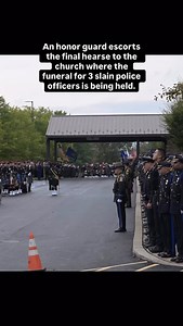The final hearse is escorted by an honor guard up to the front of Living Word Community Church, where the funeral for Detective Sergeant Cody Becker, Detective Mark Baker and Detective Isaiah Emenheiser took place. Hundreds of police officers stood outside the church from all over the United States, saluting their fallen comrades. | PennLive.com