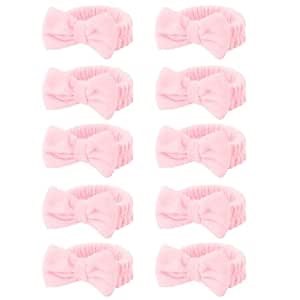Casoty 10 Pcs Pink Makeup Headbands, Hair Band for Washing Face, Soft Coral Fleece Makeup Headband for Girls, Bow Hair Bands, Beauty Headbands for Face Washing Shower Skin Care Yoga