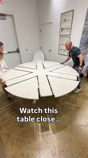 Brick and Mortarless Design Center on Instagram: "This Expandable Dining Table Closes Like Magic #spacesavingfurniture #diningtable #furnituredesign #smallspaceliving"