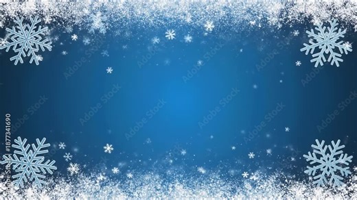 Winter-themed gradient blue background with white snowflake border—large corner flakes and frosty textures.