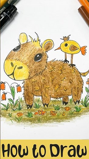 Cute Capybara Drawing 🐹 | Step by Step Cartoon