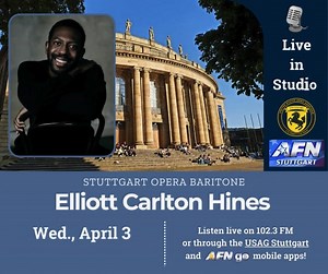 🎶🎭 Culture Corner goes to the Opera Wednesday morning as baritone Elliott Carlton Hines of the Staatsoper Stuttgart joins DJ Lilo and Bardia from the garrison Public Affairs Office for a wide-ranging discussion on his role as a professional opera singer, starring in a brand new production, being a Houstonian in Stuttgart, and much more! 😮 📻 Tune in to AFN Stuttgart from 7 - 8 a.m. to listen live: 102.3 FM on your radio dial, or through the USAG Stuttgart or AFN Go apps! | U.S. Army Garrison 