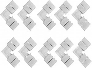 L Shape 4-Pin RGB LED Light Strip Connectors 10mm Unwired Gapless Solderless Adapter Terminal Extension for SMD 5050 Multicolor LED Strip (10Packs L-Shape Connectors)