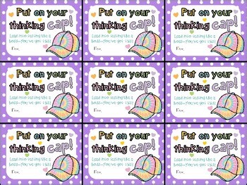 Hat (Cap)-Themed Testing Motivation Gift Tag- Put on your thinking cap!