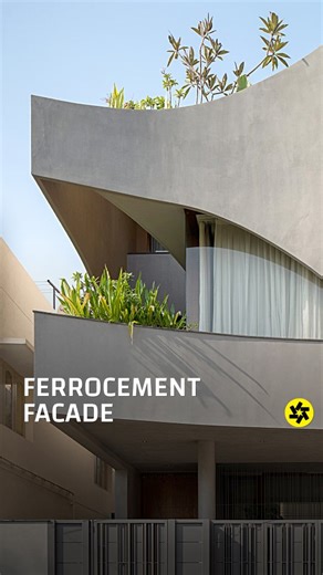 Buildofy on Instagram: "The ferrocement facade is a delicate yet powerful design statement, sculpted to create a dynamic play of light, shadow, and transparency. At just 50mm thick, it wraps around the structure with precision, forming strategically placed cutouts that frame views while maintaining privacy. #DreamEstates is a series presented by Atomberg (‪@atomberg) in association with #Buildofy These openings are carefully modulated, responding to interior functions and allowing glimpses of gr