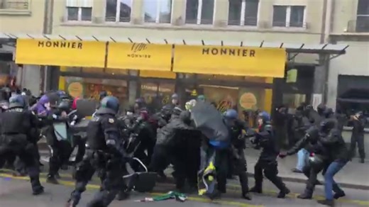 11/10 #Bern #Switzerland - Clashes broke out between police and protesters in front of the Federal Parliament and the train station during a demonstration against the genocide being perpetrated in Gaza by the Zionist state of Israel. Thousands of people took to the streets to show solidarity with the Palestinian people and clashed with riot police when they attempted to occupy the city's main train station and when they attempted to force their way through barricades erected by police to defend 