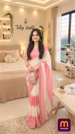 ₹486 की इतनी खूबसूरत Saree 😍💗 | Pink & White Saree | Meesho Find #shorts
