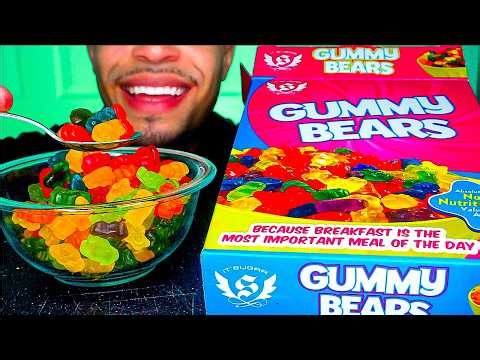 ASMR GUMMY BEARS CEREAL CANDY MUKBANG EATING SOUNDS JERRY CHEWY SWEETS