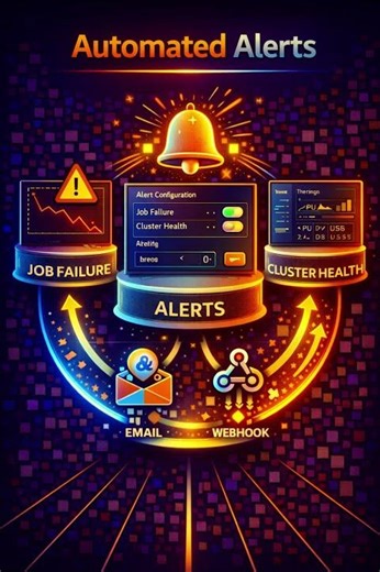 How do you set up automated alerting for job failures and cluster health?