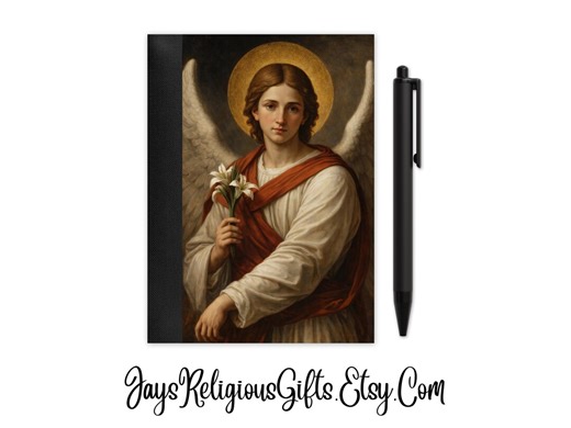 Saint Gabriel the Archangel Mini Composition Notebook with Pen - Catholic Prayer Book with Pen Gift for him - Religious Gift for Men