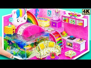 Make Miniature Tiny Unicorn House with Bedroom on Fish Tank from Cardboard ❤️ DIY Miniature House