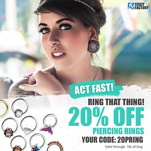 7.2K views · 74 reactions | FOR SHORT TIME ONLY! All 700+ piercing rings reduced for you by 20%. USE TODAY by entering 20PRING at the checkout.  https://www.crazy-factory.com/go?T9XS | Crazy Factory | Facebook