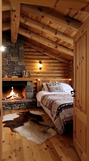 38K views · 2.1K reactions | Cozy Cabin Bedroom with Crackling Fireplace | Home & Decoration | Facebook