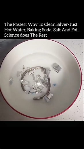 upside down on Instagram: "You can clean silver with hot water, baking soda, salt, and aluminum foil because you are creating a tiny electrochemical cell. The cell strips sulfur off the tarnished silver and transfers it to the aluminum foil instead. Silver tarnish is mostly silver sulfide, formed when silver reacts with sulfur compounds in the air. Aluminum is a more active metal than silver, so it gives up electrons more easily. When tarnished silver and aluminum sit together in hot salty bakin