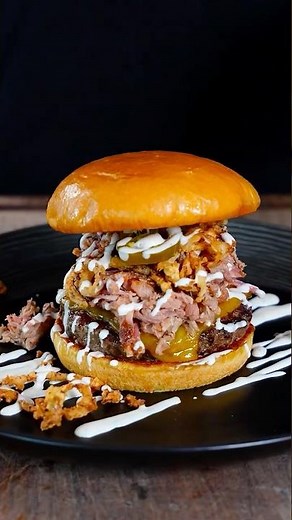 Pulled Pork Brisket Burger Recipe With Omaha Steaks PureGround® Brisket Burger & Smoked Pulled Pork