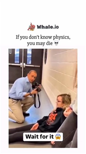 CURSED on Instagram: "The video showcases a physics experiment focusing on reaction time and the principles of pendulum motion. Early in the video, a man kneels beside a woman who is sitting against a wall, taking photographs of her as she looks up towards a swinging pendulum. Midway through, the scene shifts to a different room where a man is seated against a white wall, holding a rope attached to a blue ball. He releases the ball, allowing it to swing towards his head, and catches it just befo