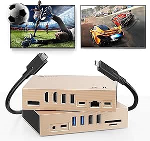 Displaylink Docking Station Dual Monitor for MacBook M1/M2/M3 Windows,15 in 1 USB C HDMI Docking Station with 2 HDMI & DisplayPort 4K@60Hz,8 USB Ports,100W PD,Gigabit Ethernet,3.5mm Audio,TF/SD