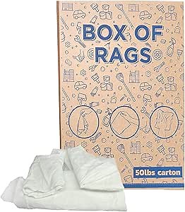 Recycled White Fleece Rags (50 lbs. Box) - Shop Bulk Sweatshirt Cotton Cloth Rag in a Box, for Cleaning & Polishing Auto, House, & Workshop, Low Lint & Super Absorbent Wipes