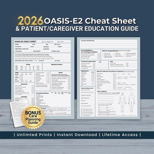 OASIS E2 Start of Care Cheat Sheet, 2026 Home Health Skilled Nursing Oasis-e1 Guide (PDF Download) - Etsy