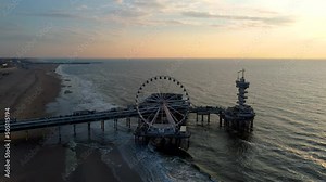 Scheveningen beach Netherlands The Ferris Wheel The Pier at Scheveningen, The Hague, The Netherlands on a Spring day. High quality 4k footage