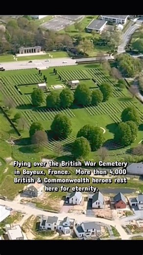 Flying over the British War Cemetery in Bayeux, France.More than 4,000 British & Commonwealth heroes