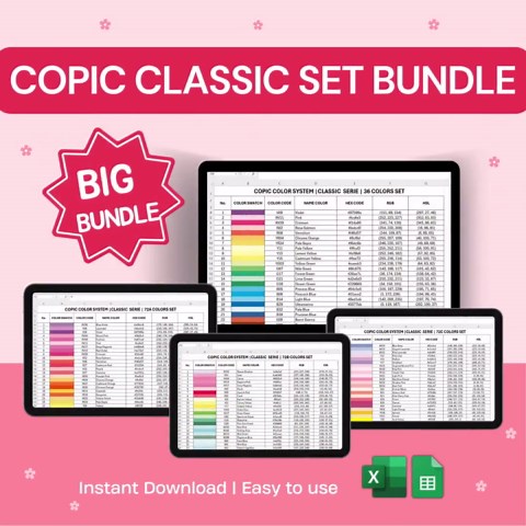 Copic Color Code Chart Bundle | Classic Set | Excel Database HEX RGB HSL Value - Etsy