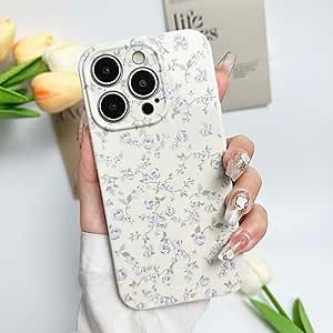 Floral Case for iPhone 15 Pro Cute Flower Rose Pattern Aesthetic Vintage Girls Women,Oil Flowers Girly Trendy Slim Fit TPU Shockproof Protective Cover, Beige