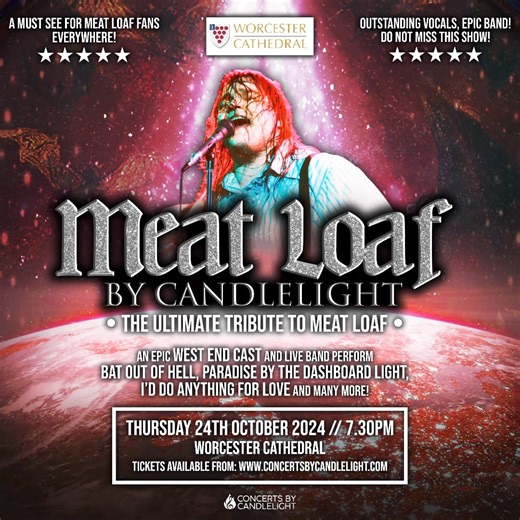 MEAT LOAF BY CANDLELIGHT AT WORCESTER CATHEDRAL! 🕯️🎵 TICKETS NOW ON SALE 🚨 https://boxoffice.concertsbycandlelight.com/events/kindadustyltd/1230683? | Concerts By Candlelight